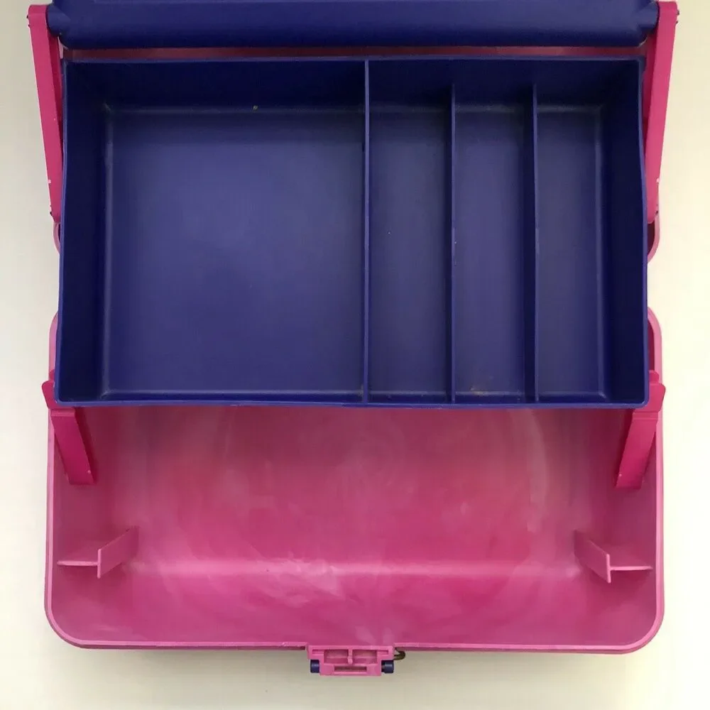 Vintage Caboodles Pink Marble Purple Storage Makeup Cosmetic Train Case 2620